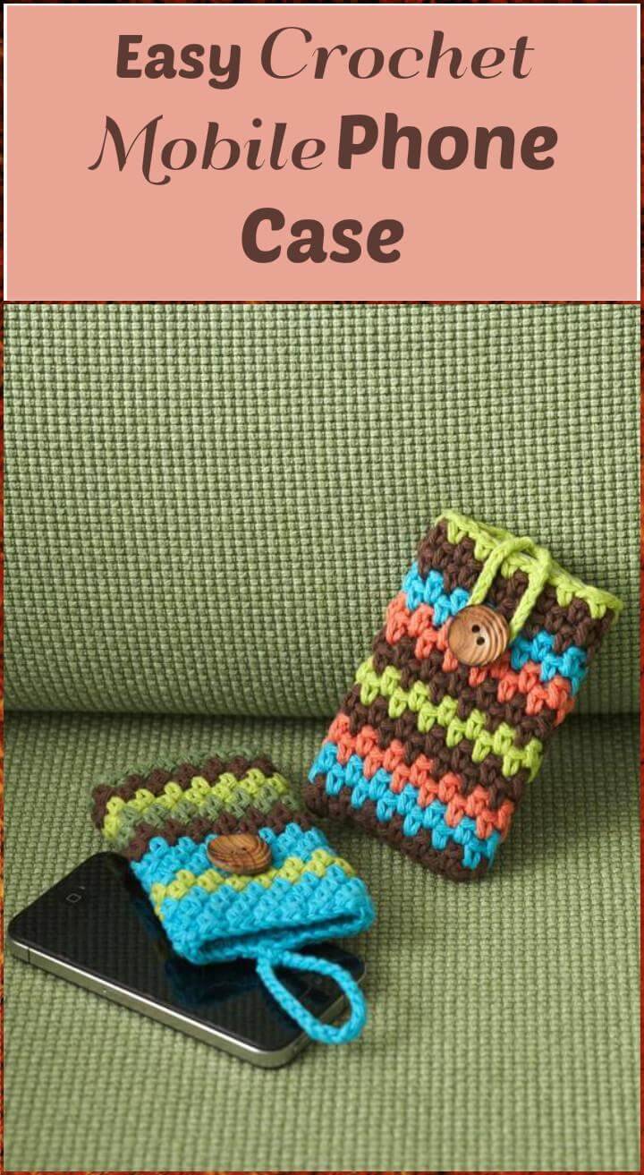 crochet colorful stripes mobile phone case